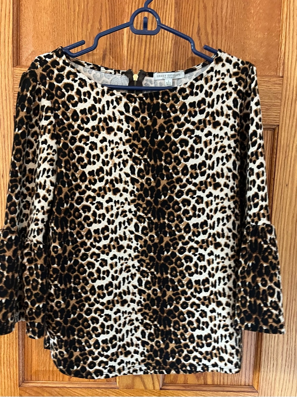 Green Envelope Leopard Print Bell Sleeve Tunic - Brown & Black